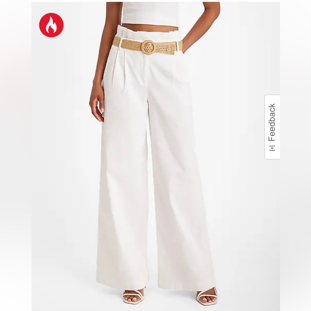 Wide leg paper bag waist pants